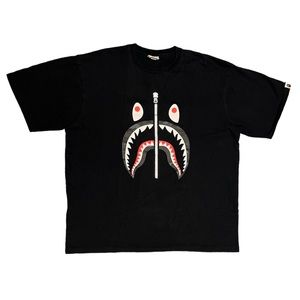 Vintage BAPE Camo SHARK T-Shirt - Nigo Bathing Ape - Black & Grey Colorway